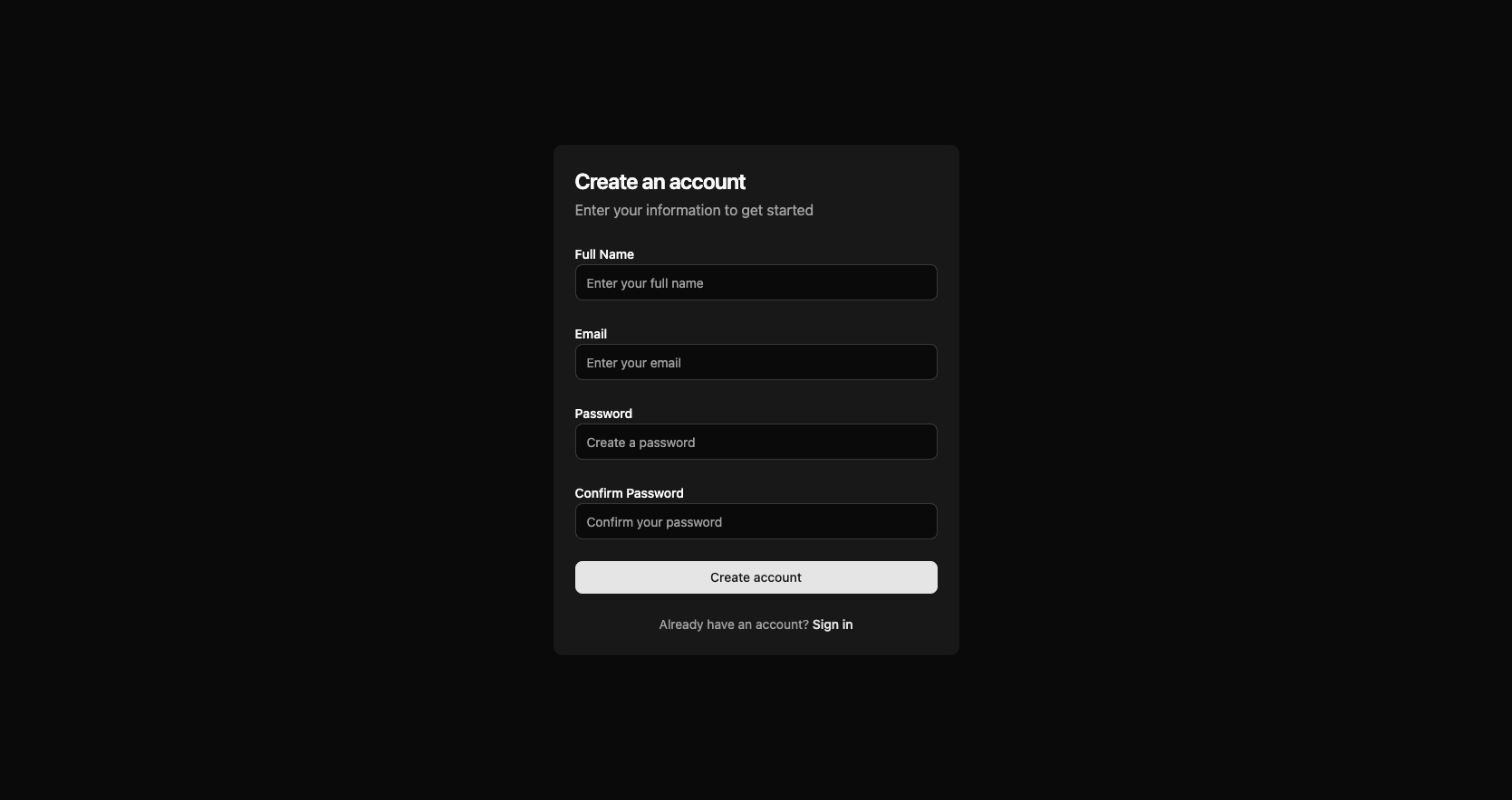 Sign Up - Dark Theme