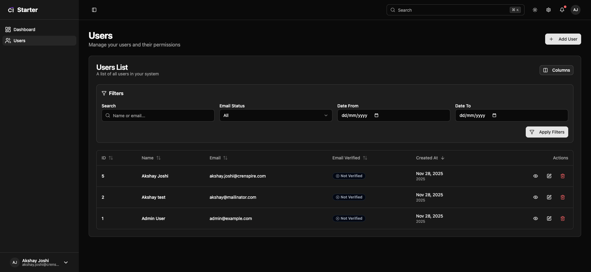 Users Management - Dark Theme