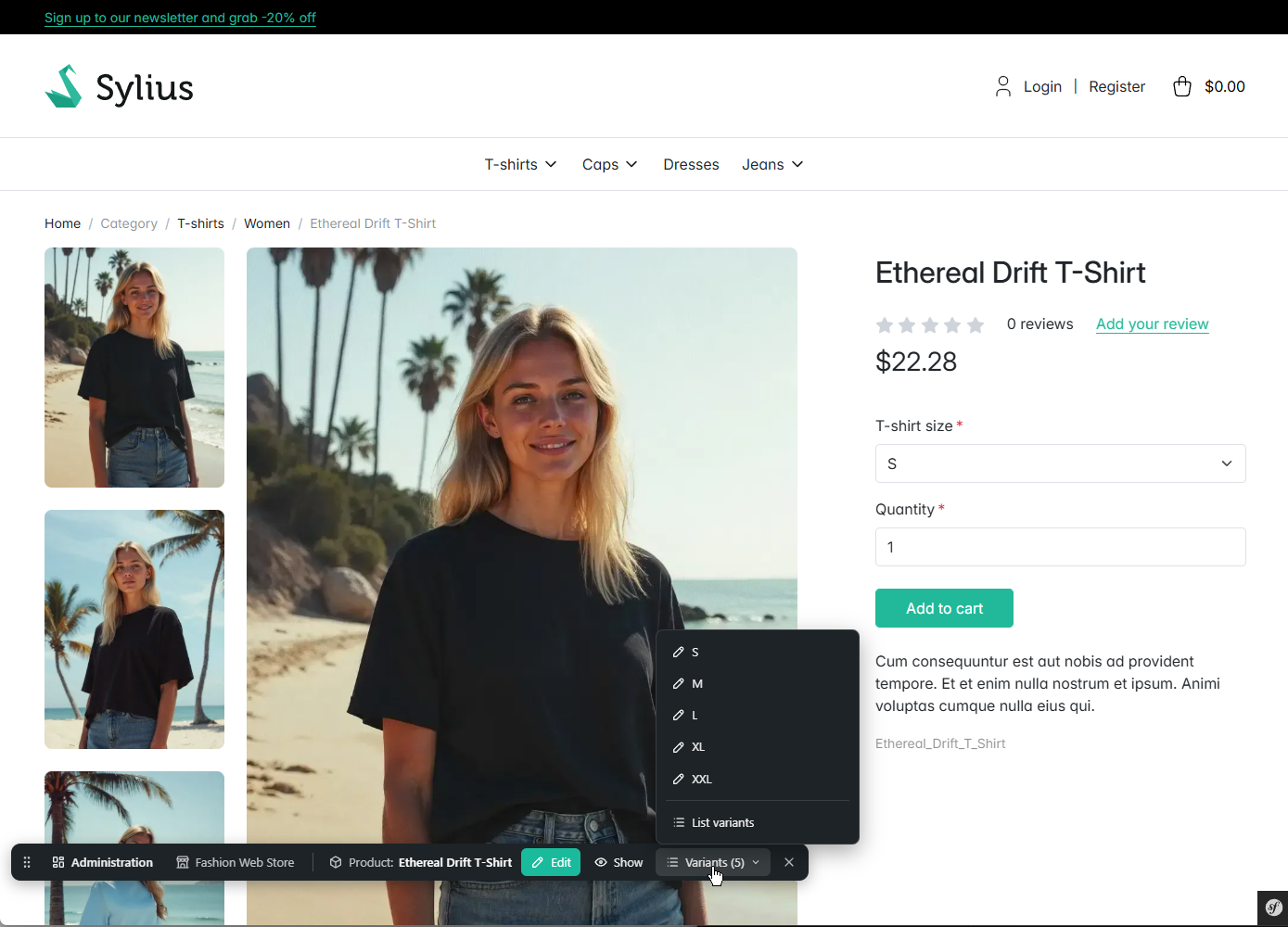Sylius QuickEditBarPlugin Product Demo