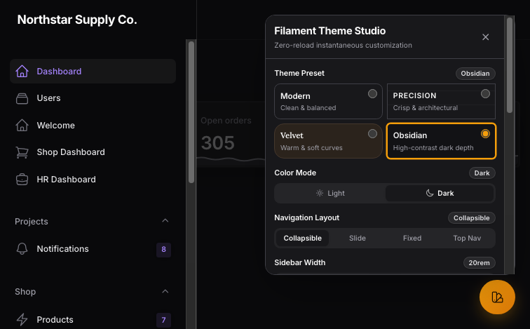 Filament Theme Studio - Obsidian Dark Mode