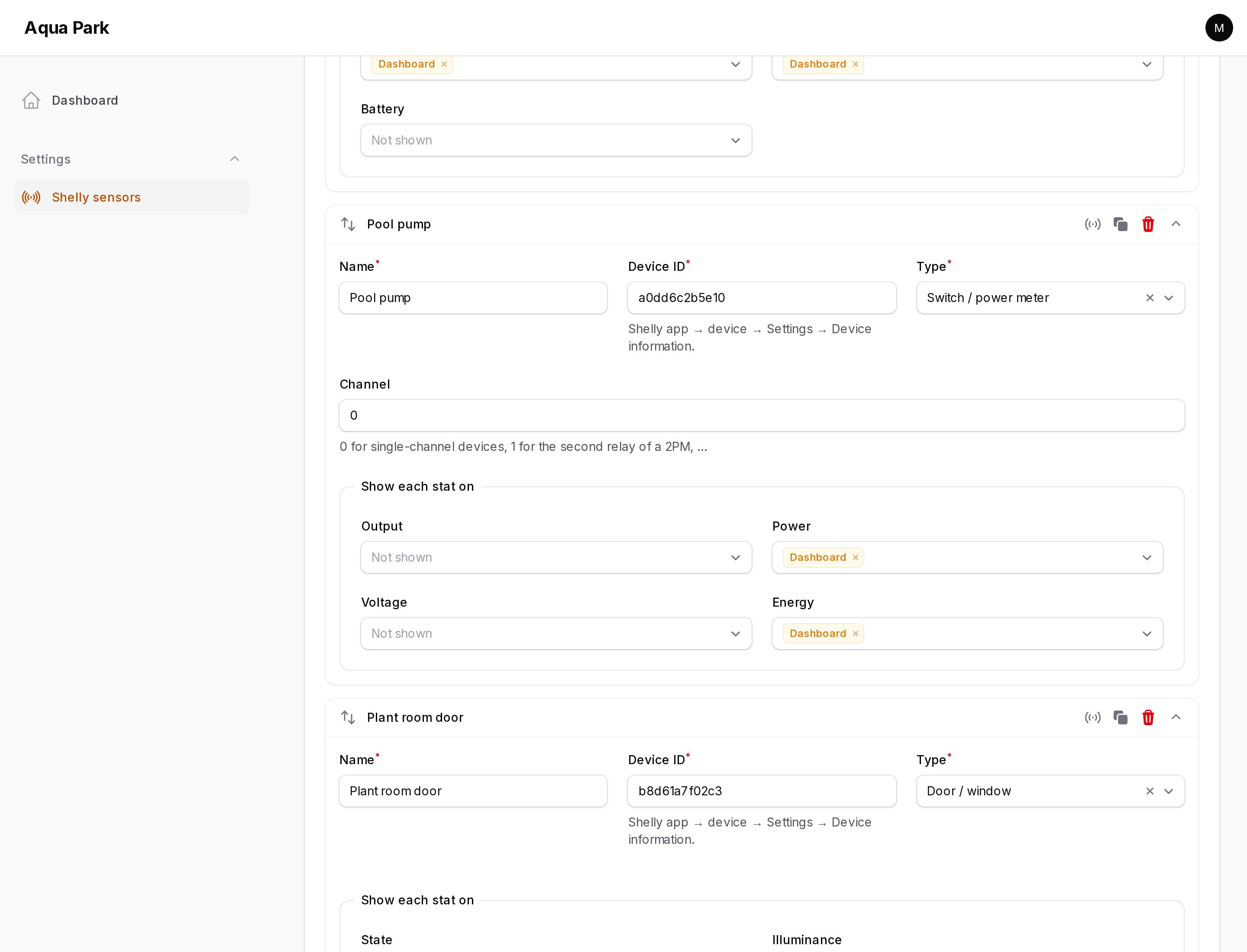 Settings page