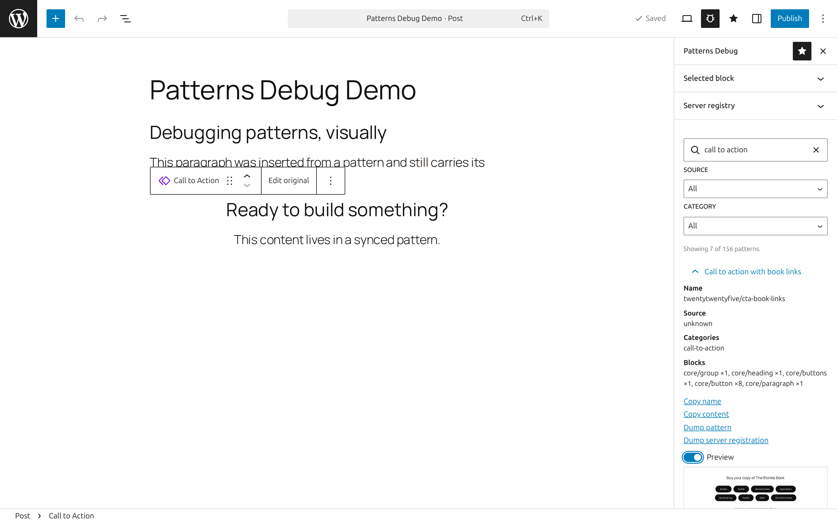 Pattern browser with search and live preview