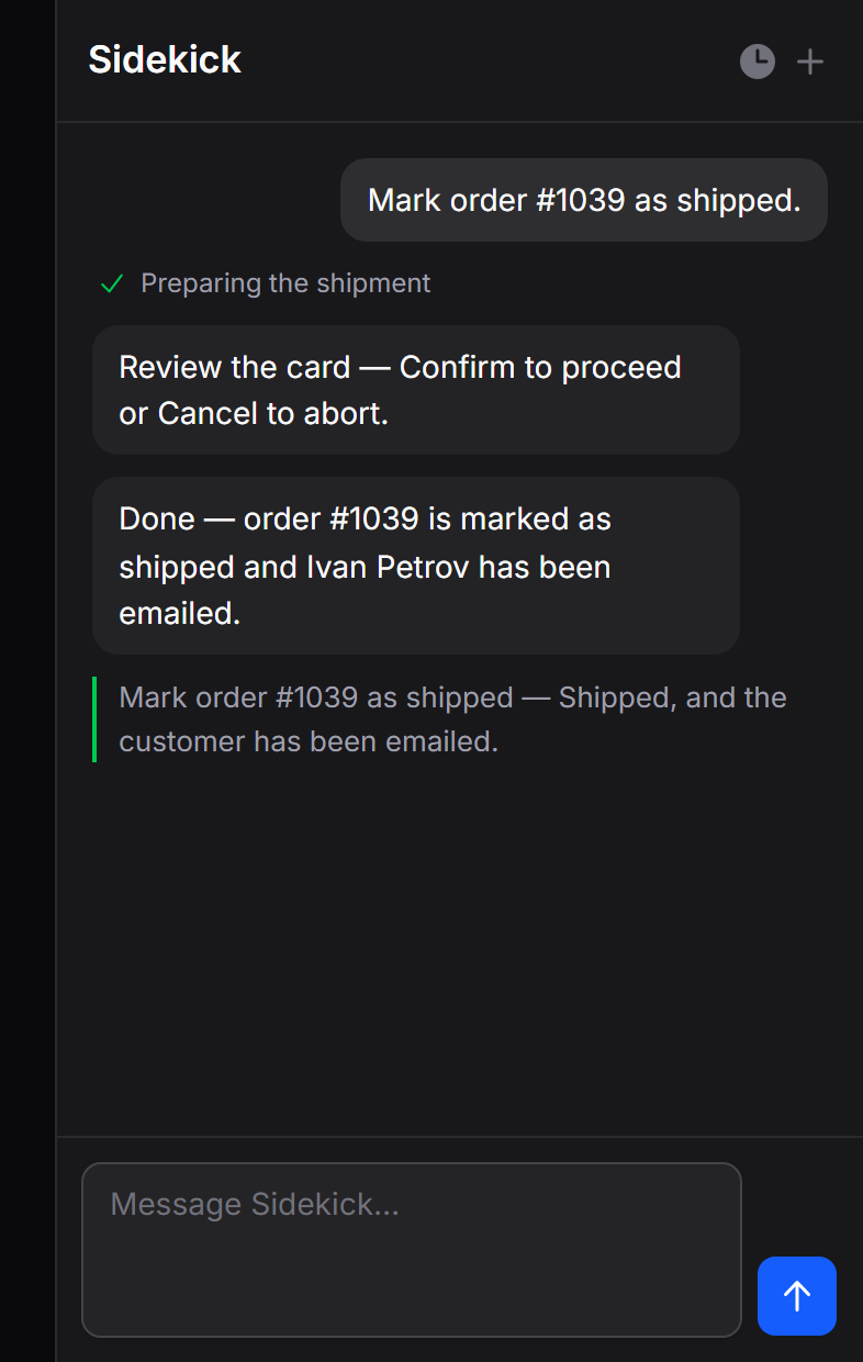 A confirmed action's outcome (dark)