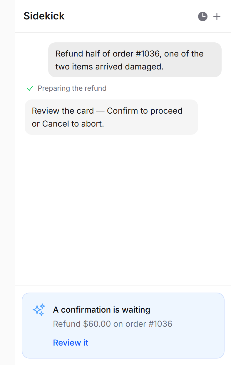 The panel's link back into a modal confirmation (light)