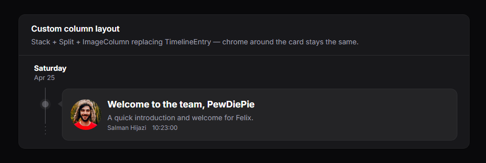 Custom Stack/Split layout, dark mode