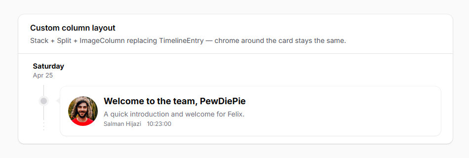 Custom Stack/Split layout, light mode