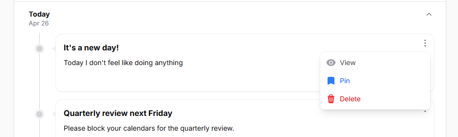 Open kebab dropdown, light mode