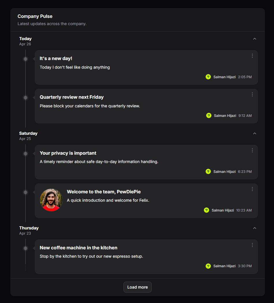 Single-sided timeline, dark mode