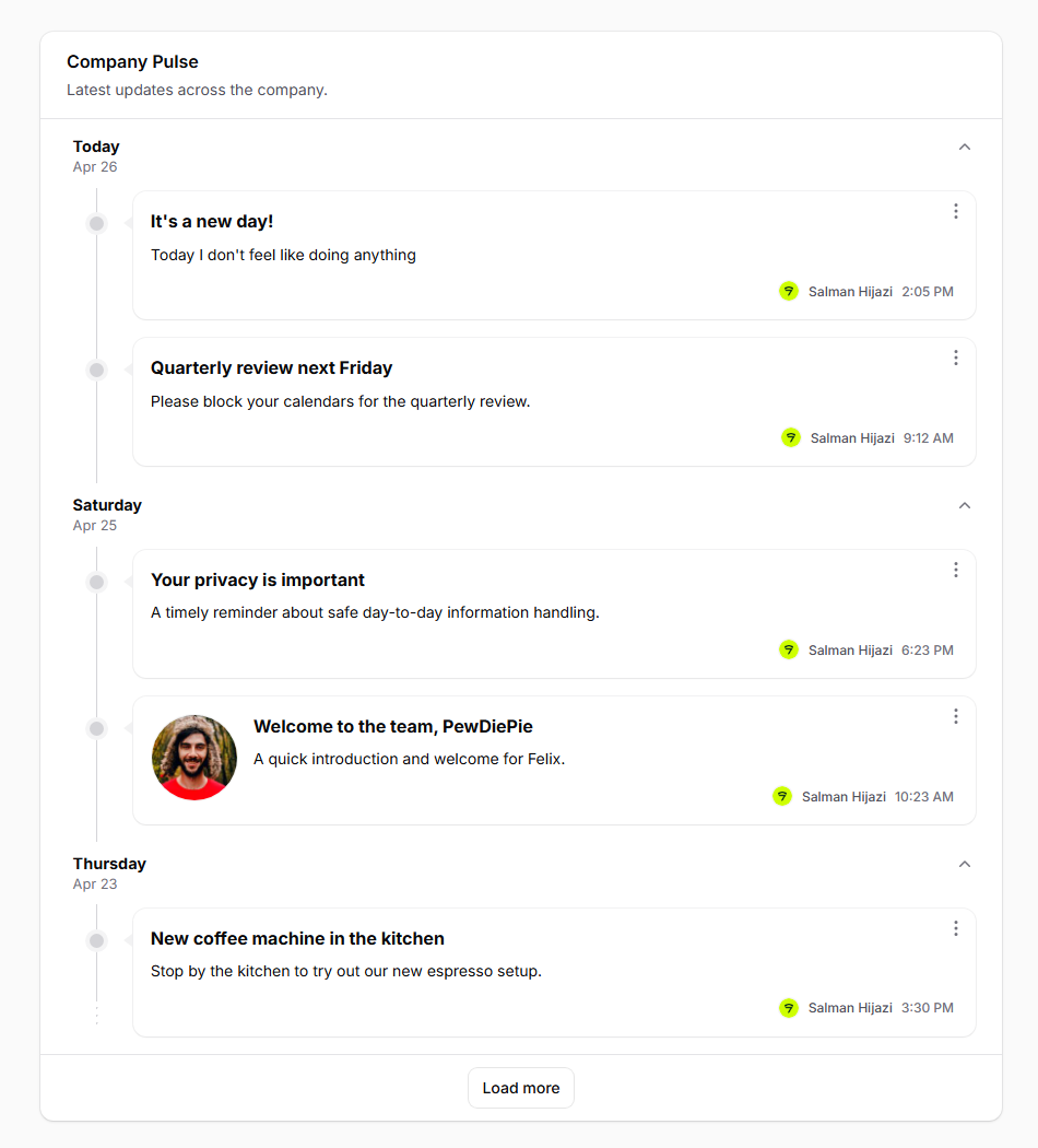 Single-sided timeline, light mode