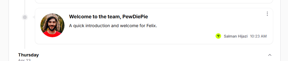 A single TimelineEntry card, light mode
