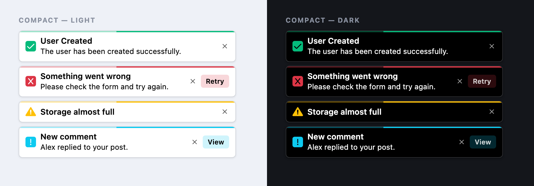 Compact theme — light and dark mode