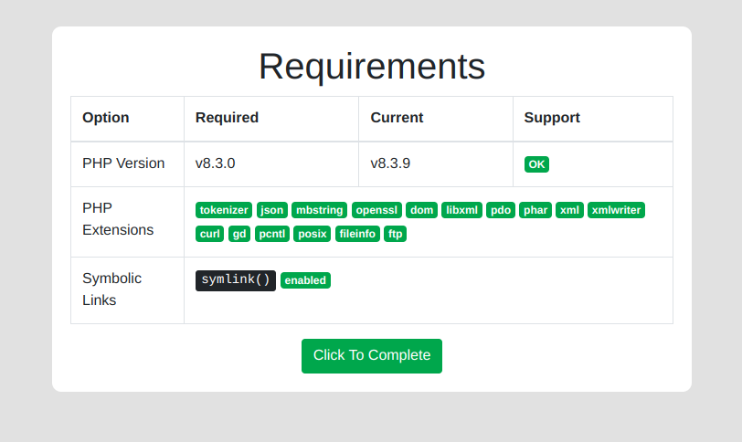 LaravelOneClickInstaller | Step 2