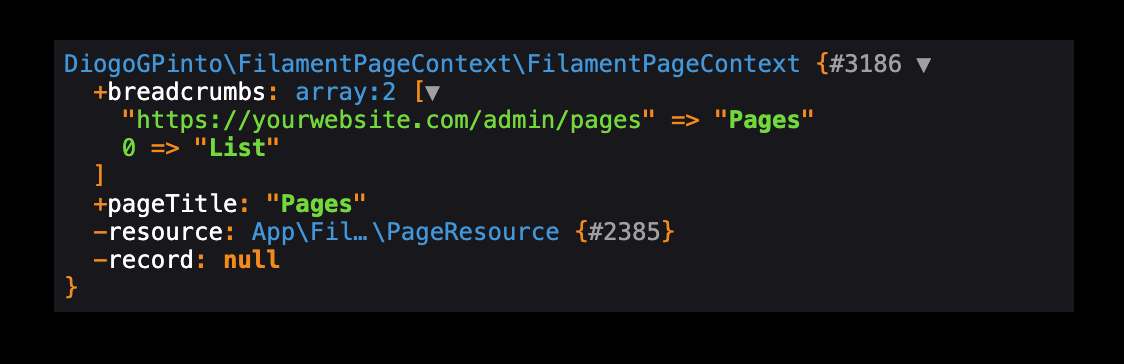 Filament Page Context example returned array