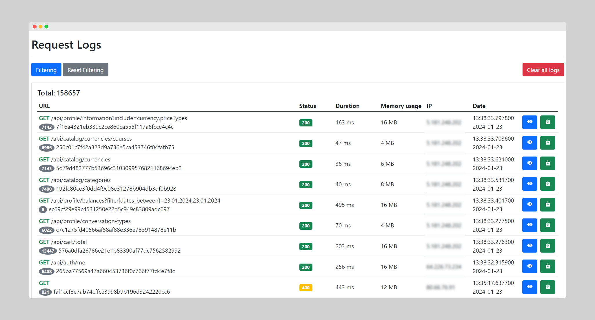 Laravel request logger