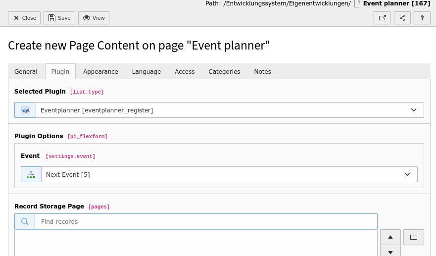 Select the event plan data record.