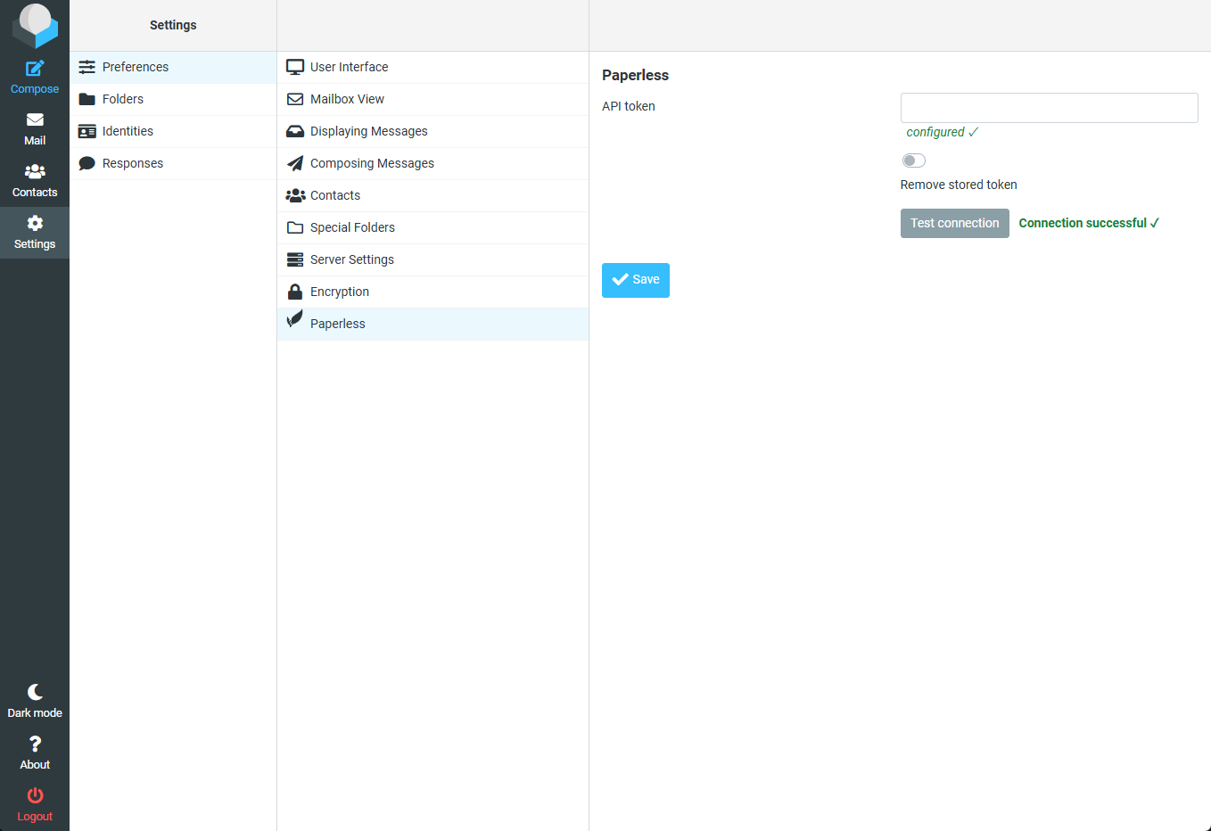 Settings section