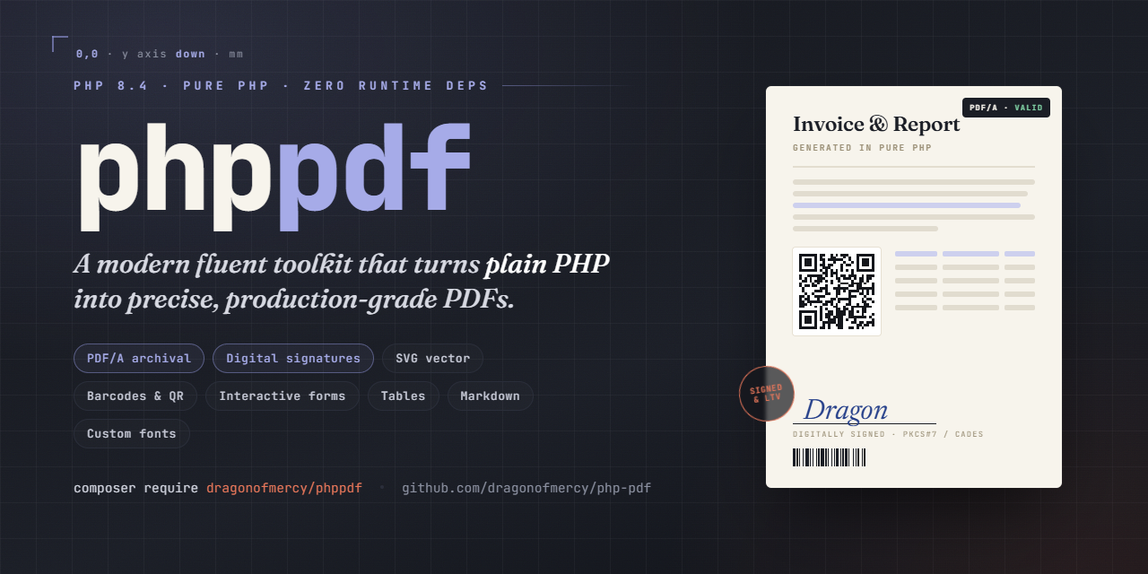 phppdf - modern PHP 8.4 library for PDF generation
