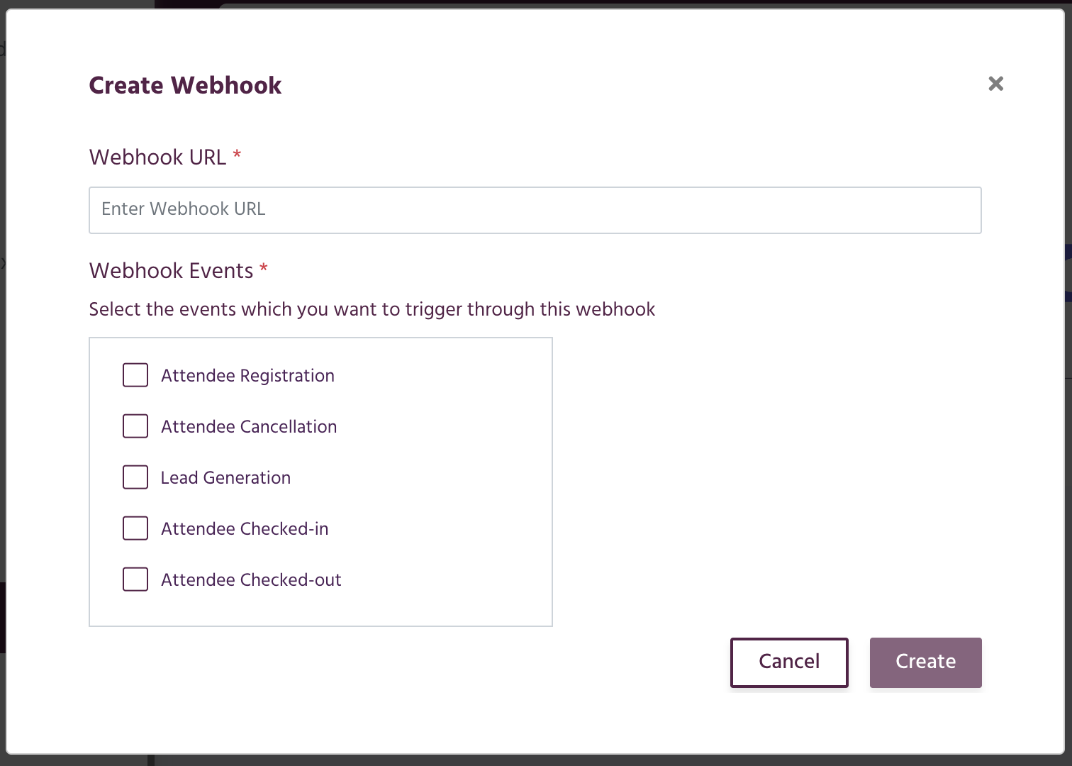 Webhook setting popup