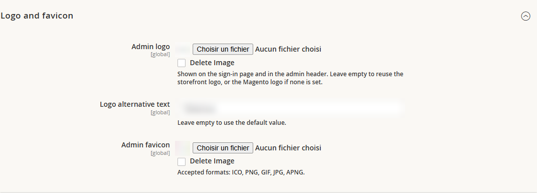 Logo and favicon settings