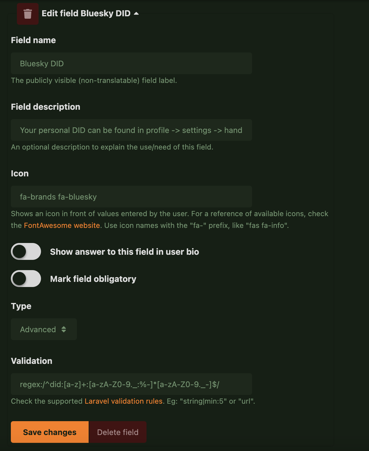 Example Masquerade Settings