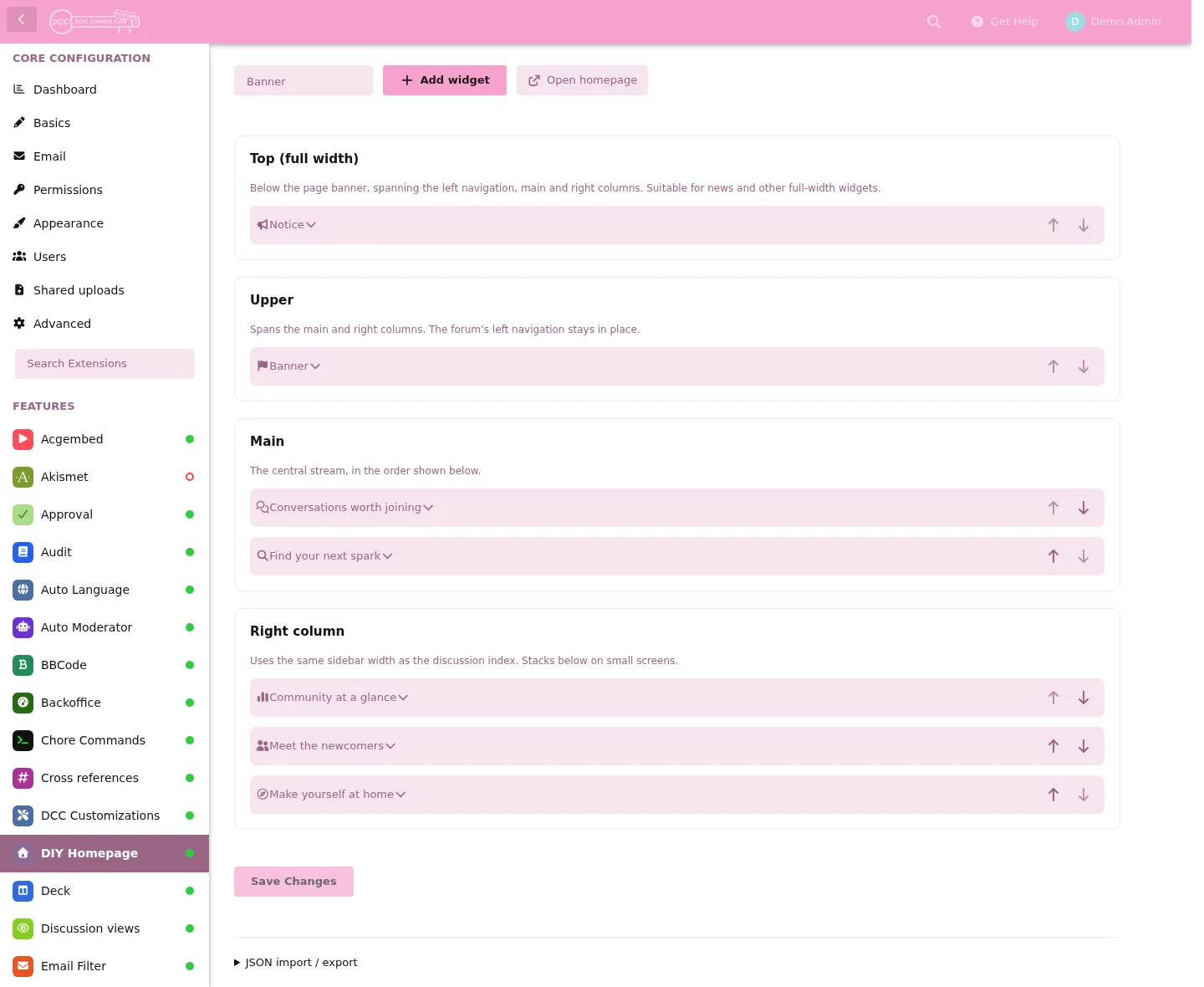 Administration · visual layout editor