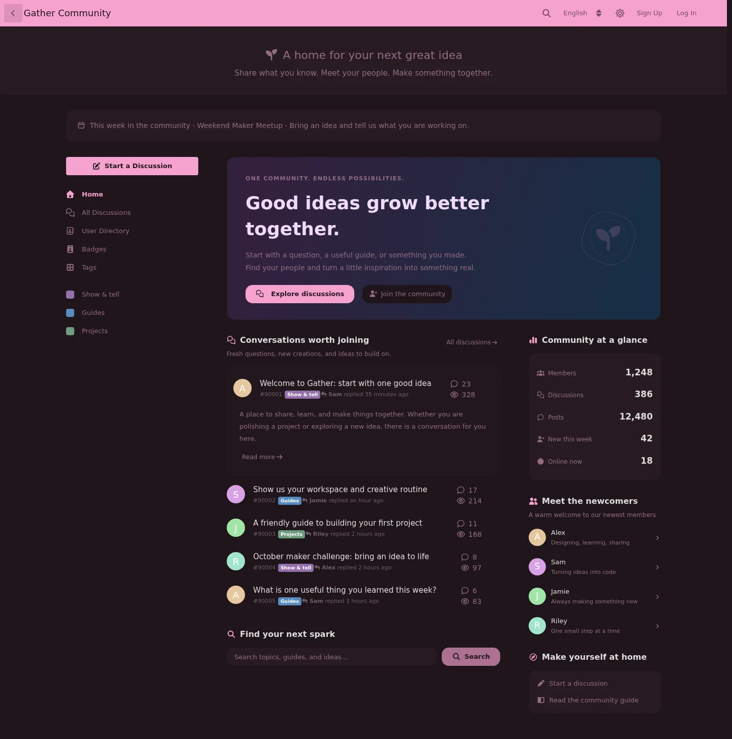 Homepage · dark theme