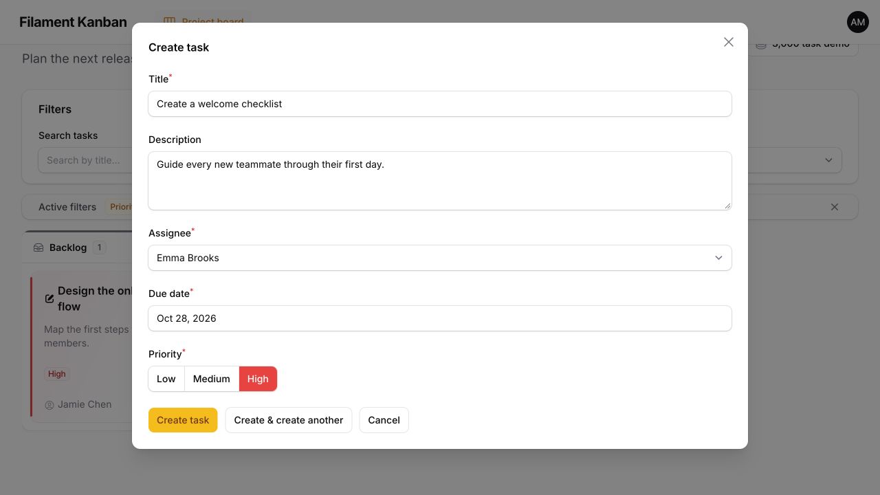 A native create action using the board's shared form