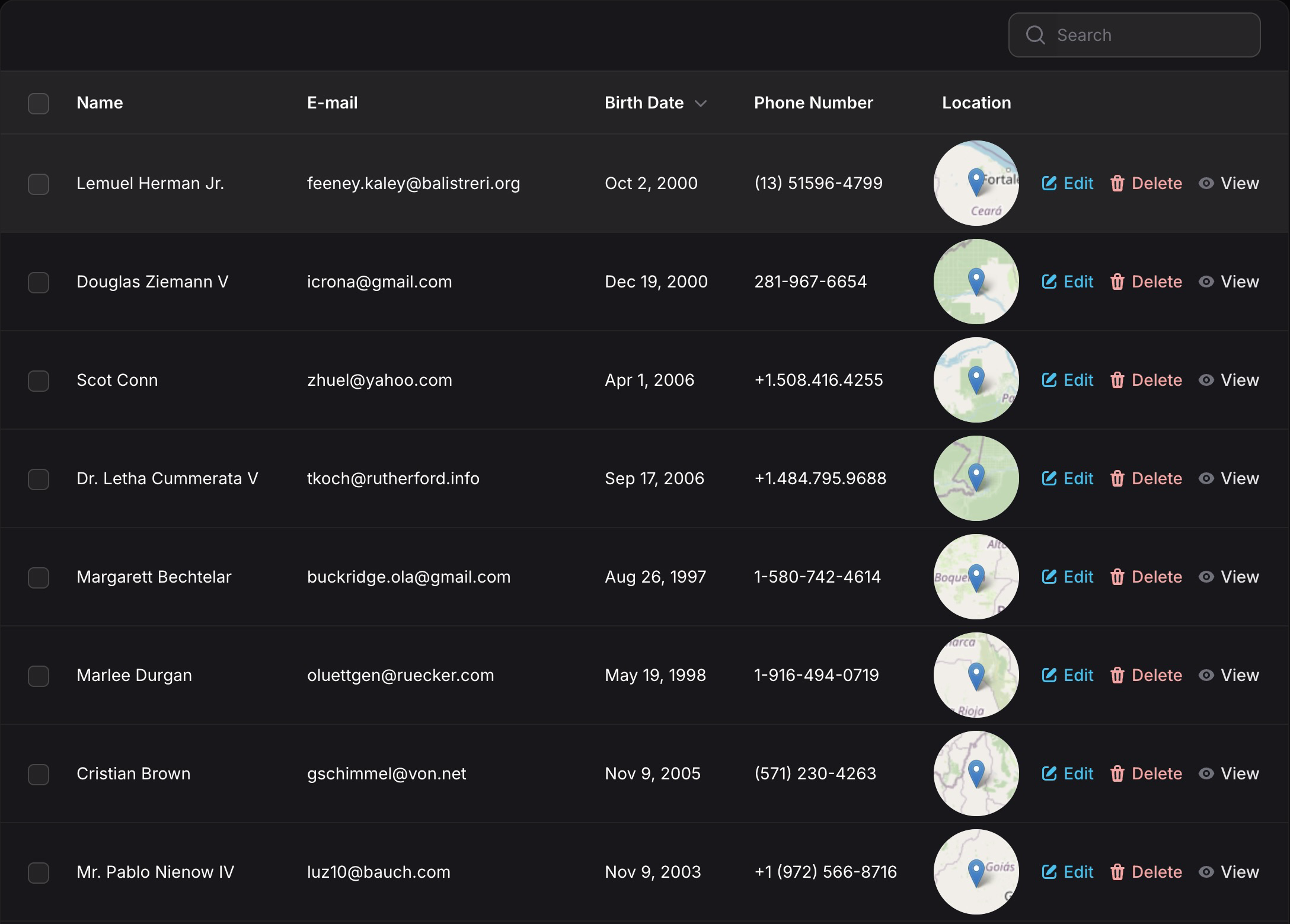 Table Column Example
