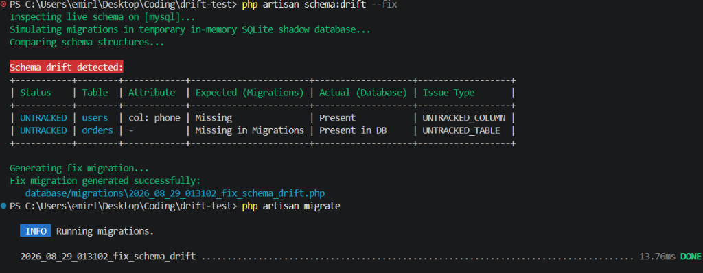 Laravel Schema Drift Preview