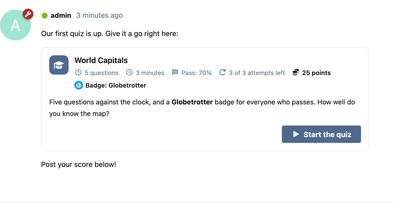 A quiz embedded in a discussion