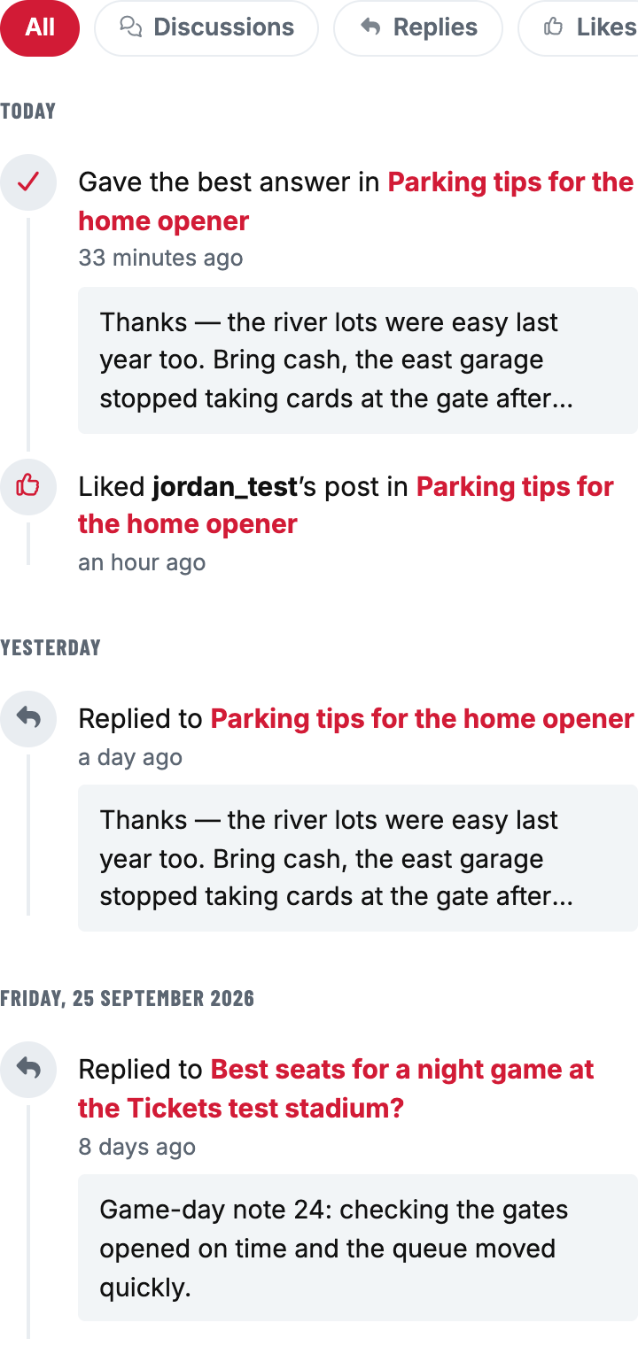 The activity feed on a phone