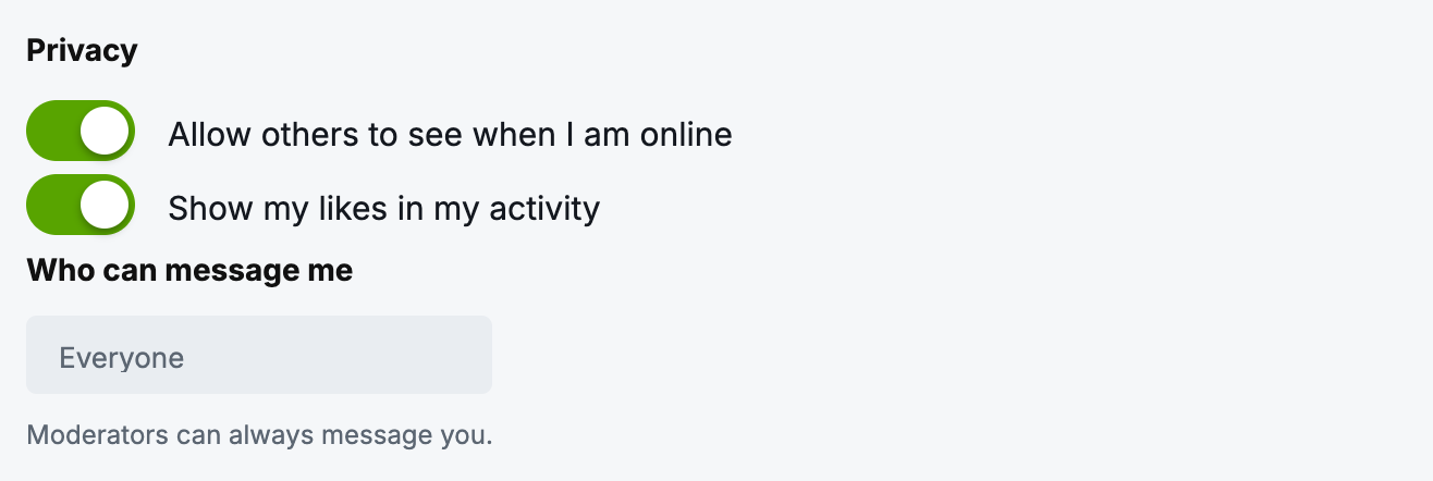 The "Show my likes in my activity" switch on the Privacy settings