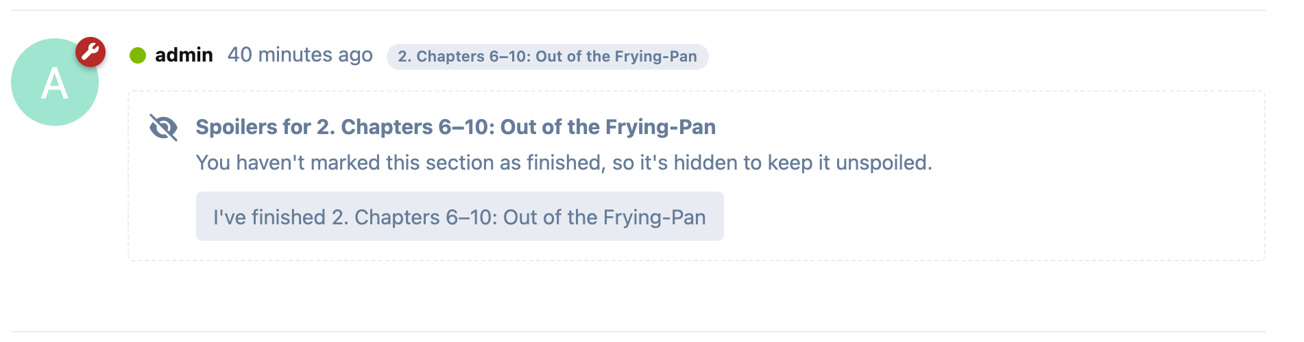 A reply about a section the reader hasn't finished