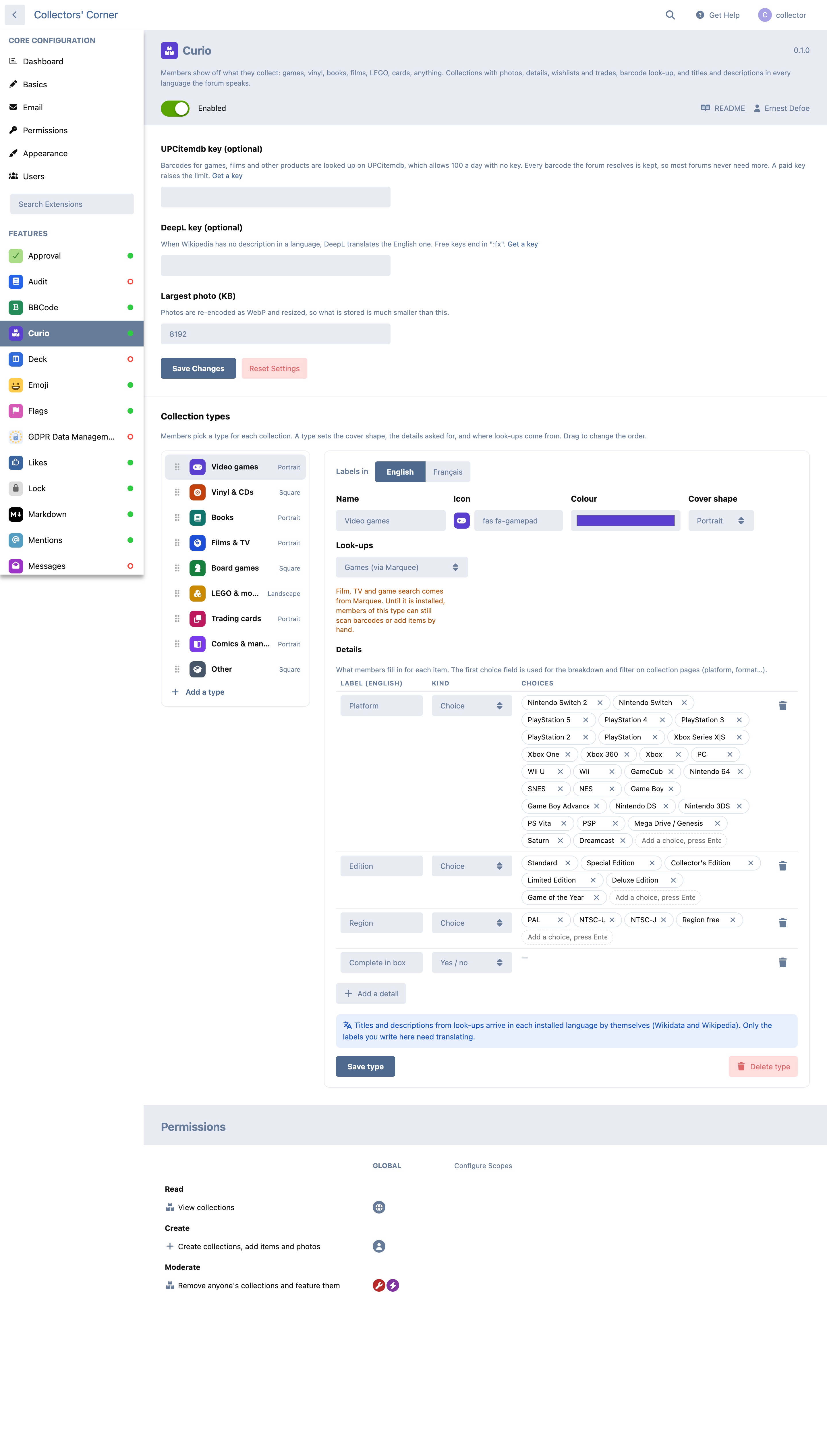 Collection types in the admin panel
