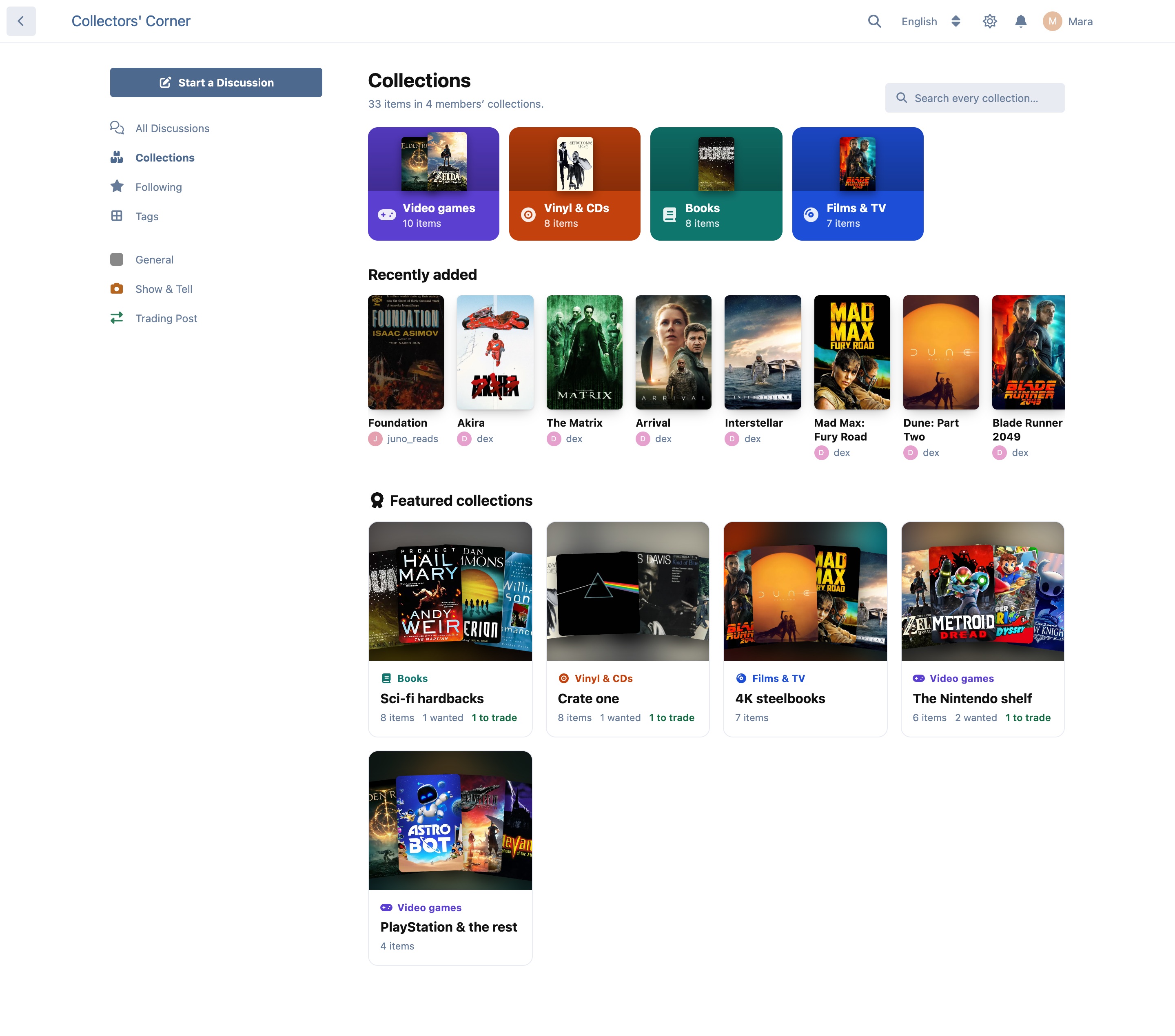 The Collections page