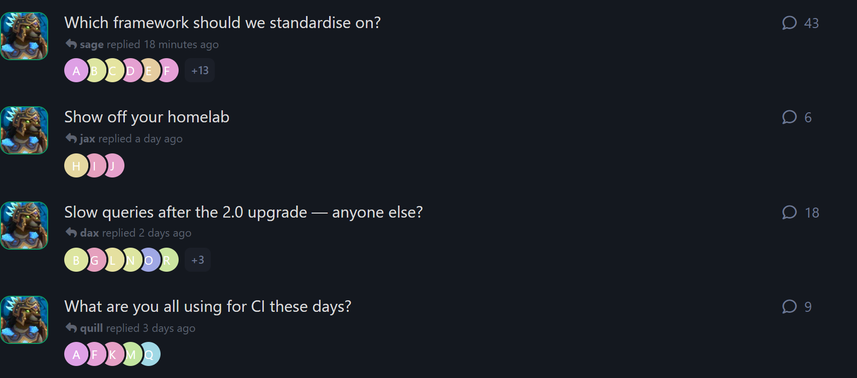 The same list in dark mode