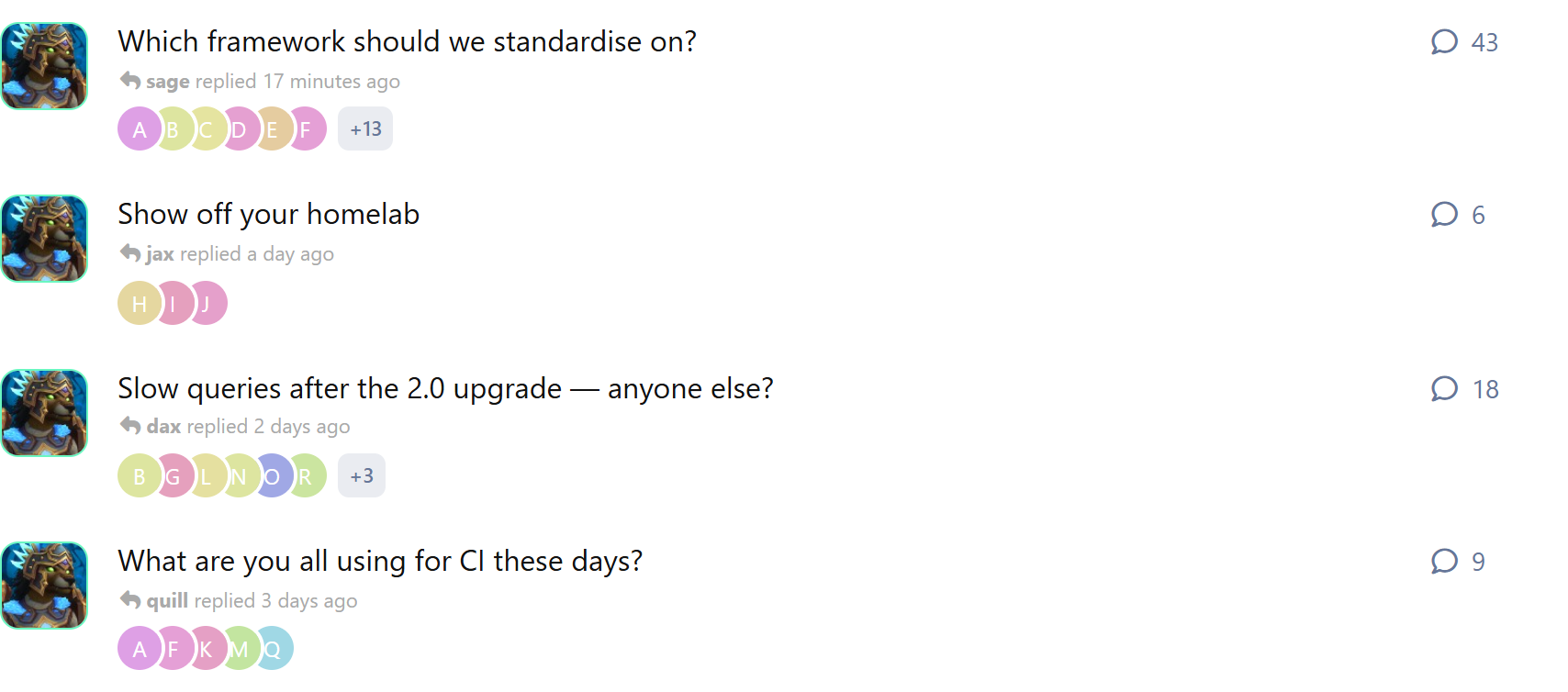 The avatar strip on a Flarum discussion list