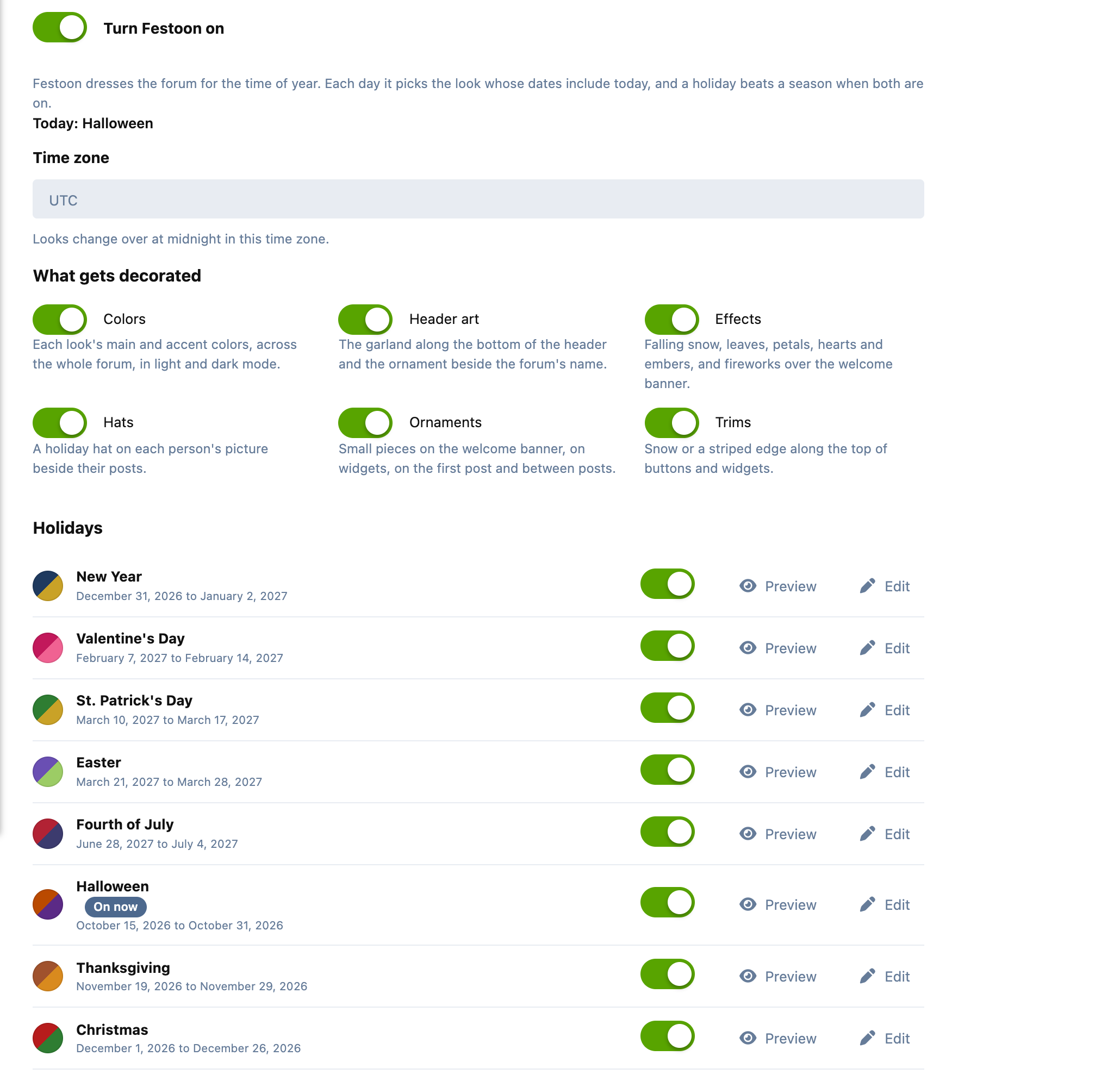 The admin page