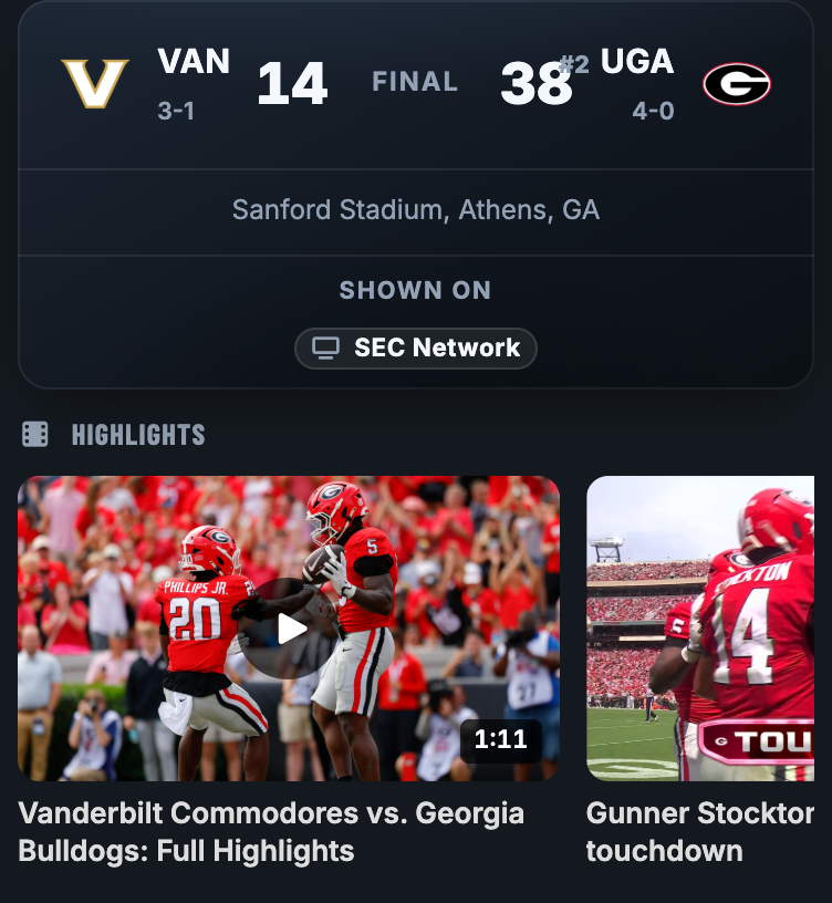 The highlights strip on a phone, in dark mode