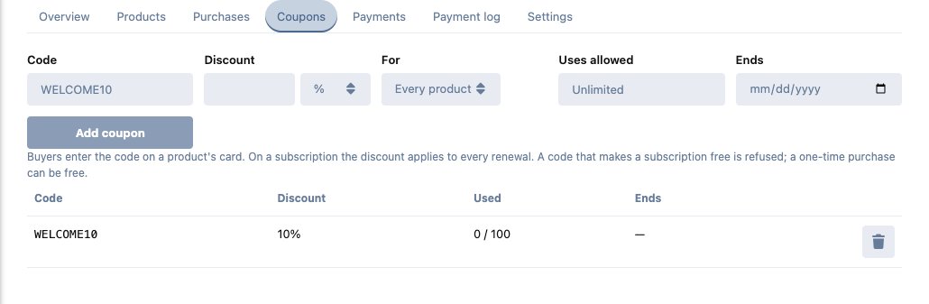 The coupons tab