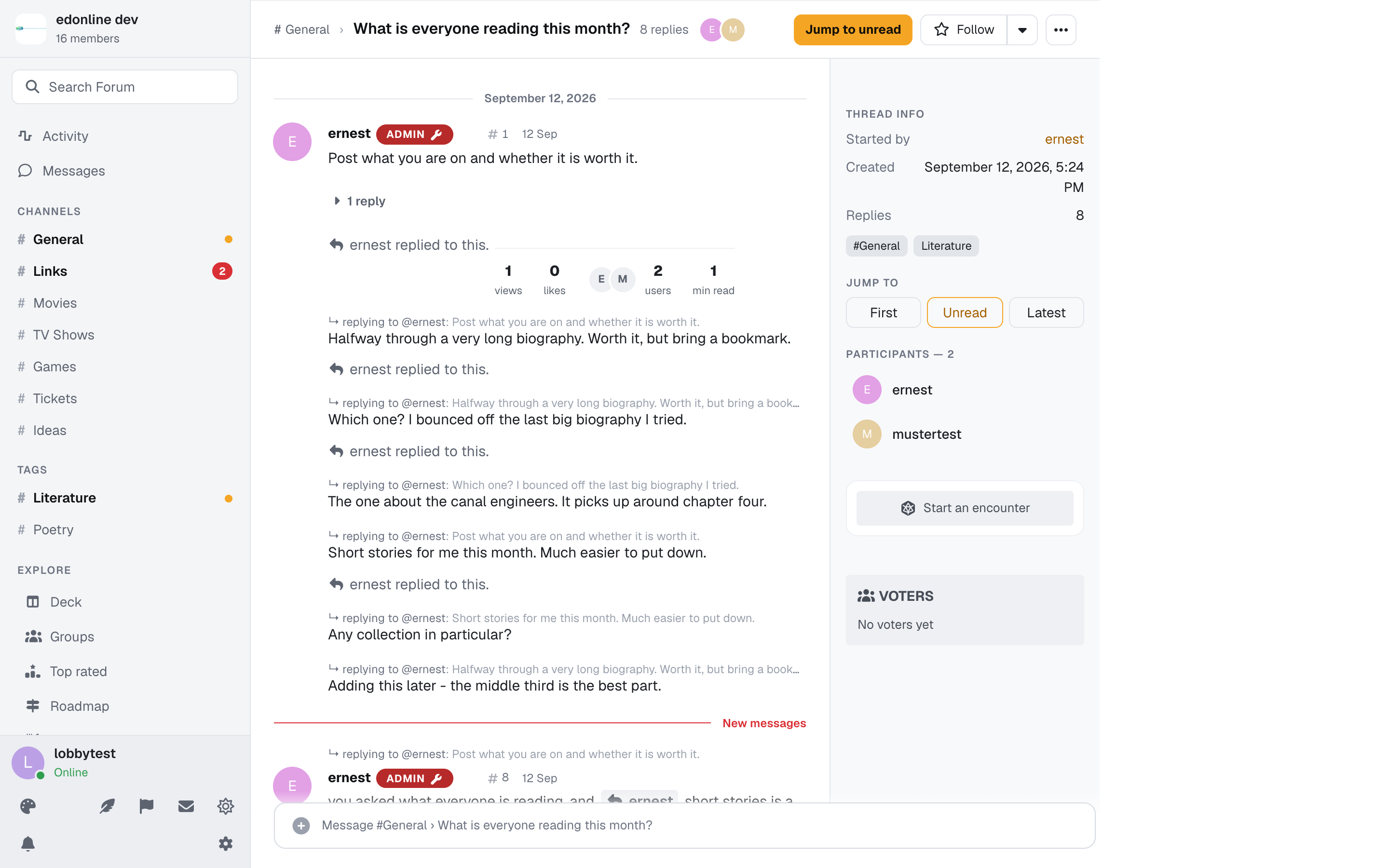 A discussion in light mode
