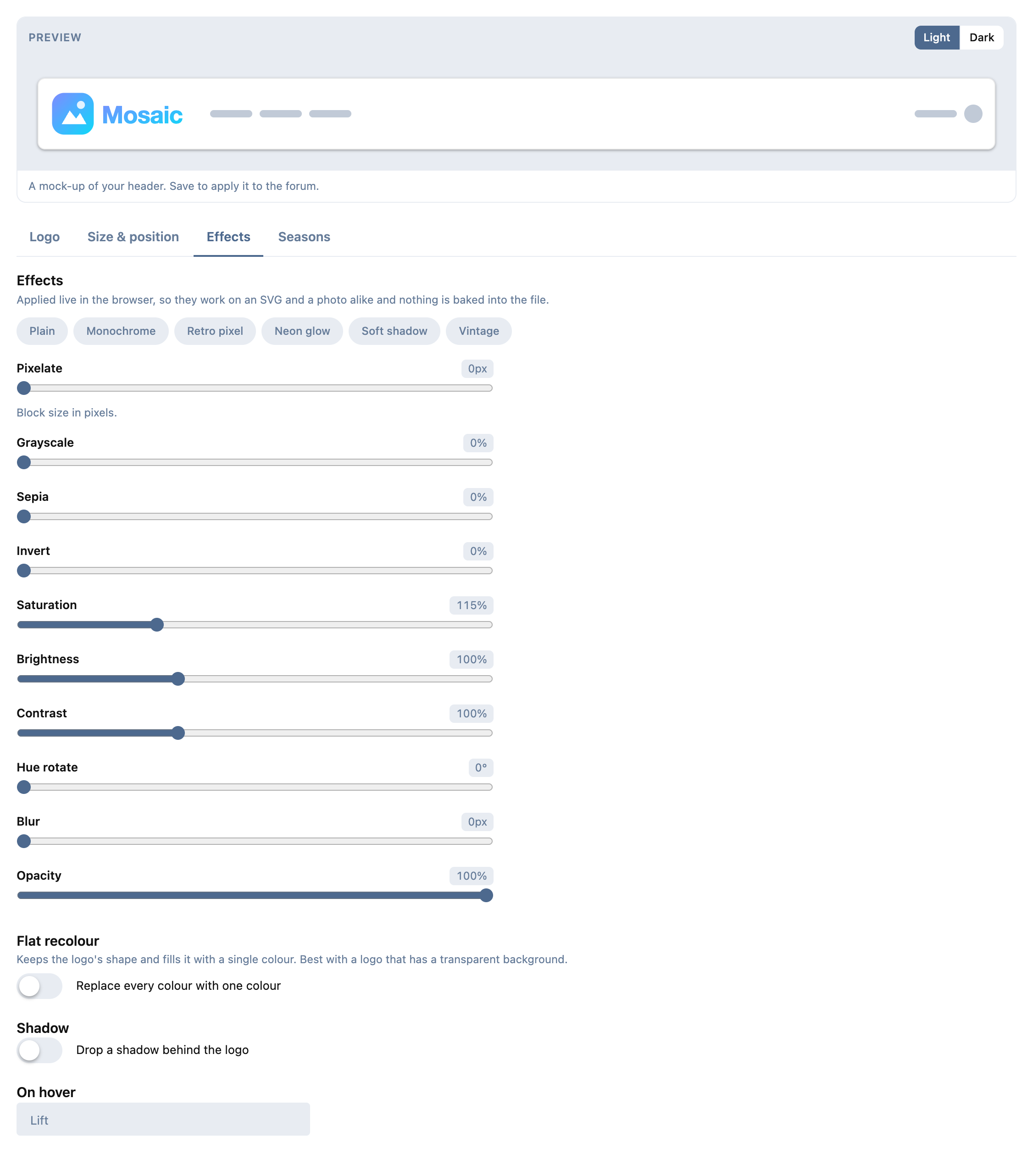 The Effects tab