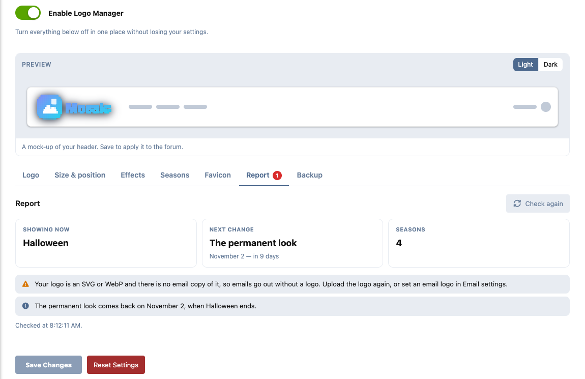 The Report tab