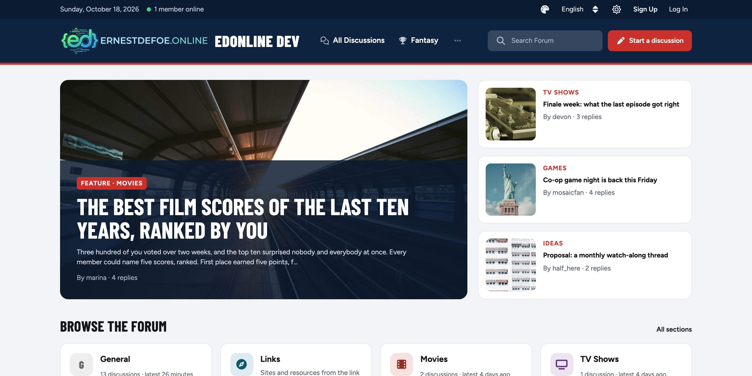 Masthead's portal: the masthead, a featured story and three beside it
