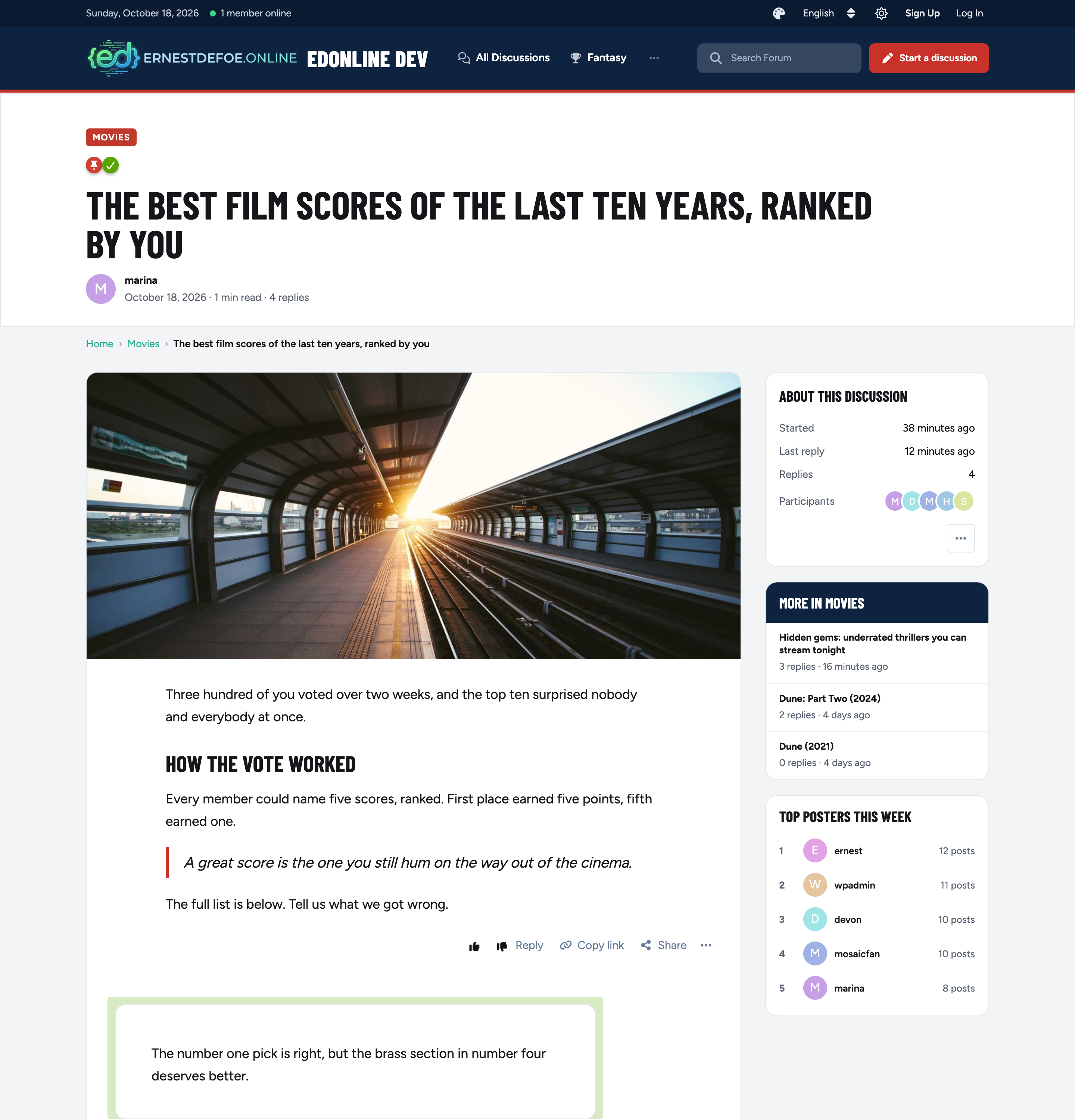 A discussion in Masthead: the story header, the article and the sidebar