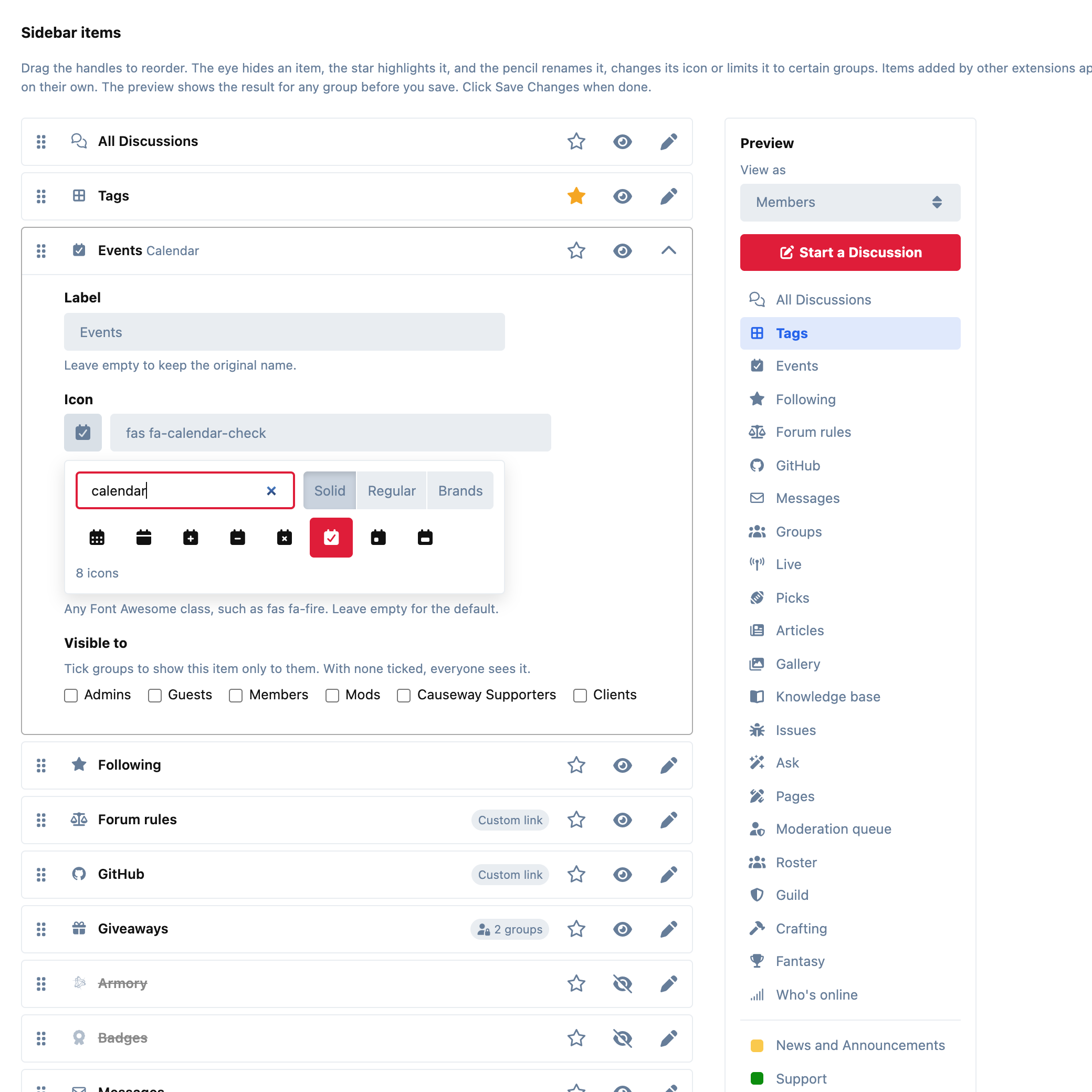 The admin panel