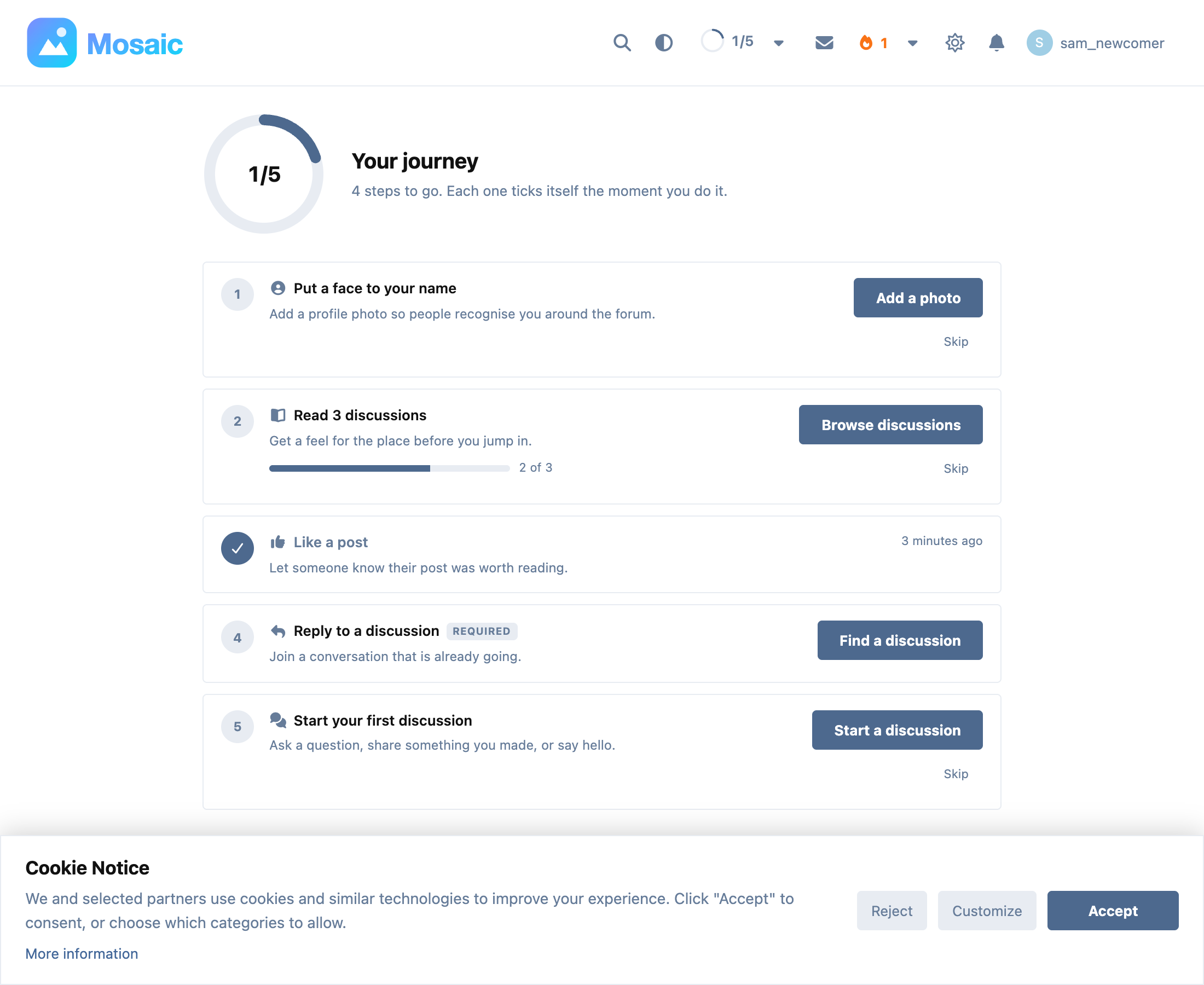 The journey page