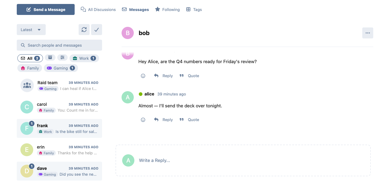 Folders on the Messages page