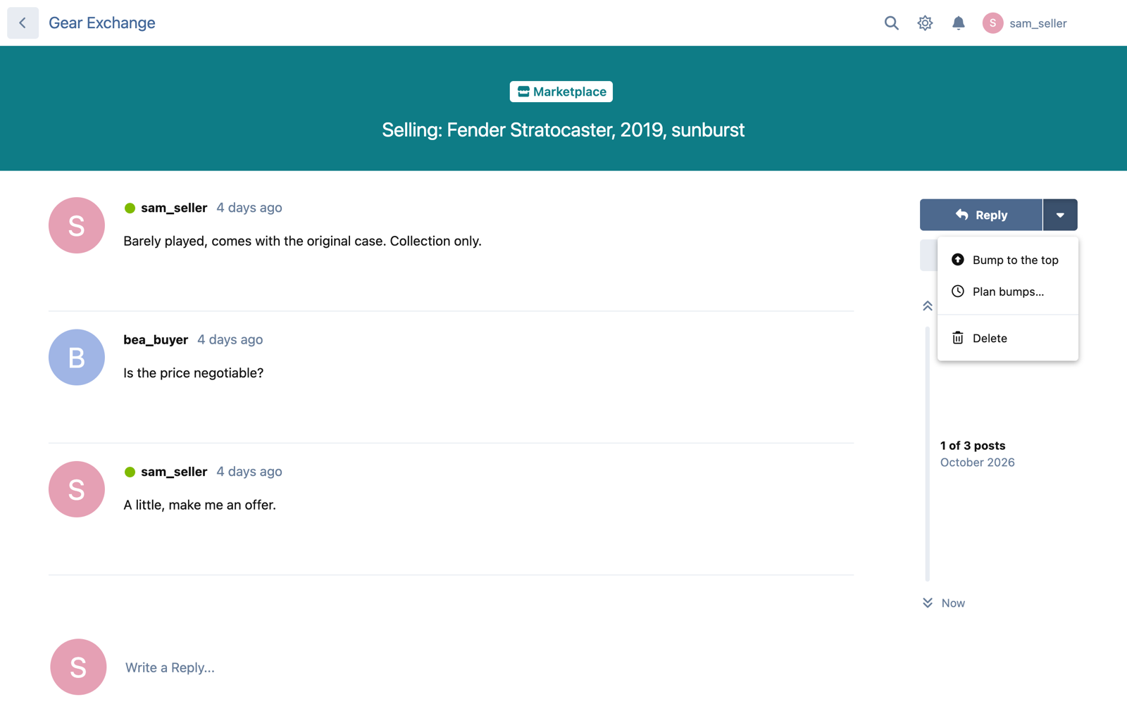 Bump to the top and Plan bumps in the discussion menu