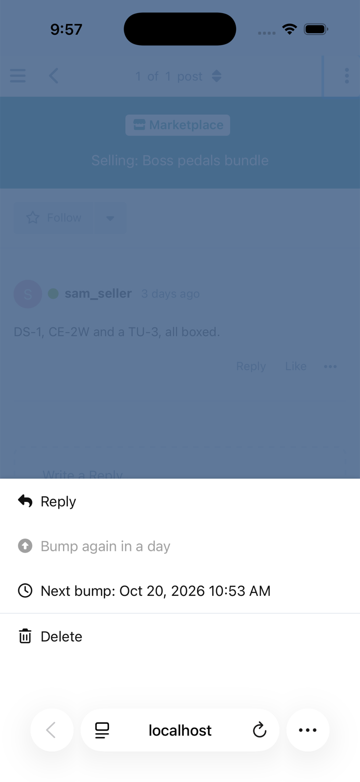 The discussion menu on an iPhone